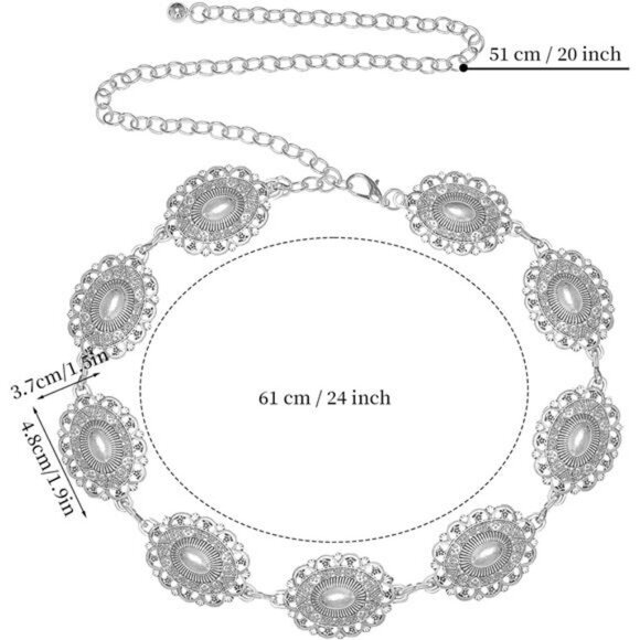 Western Concho Chain Belt Metal Waist Belt for Dresses Jeans Cowgirl Outfit - Picture 2 of 7